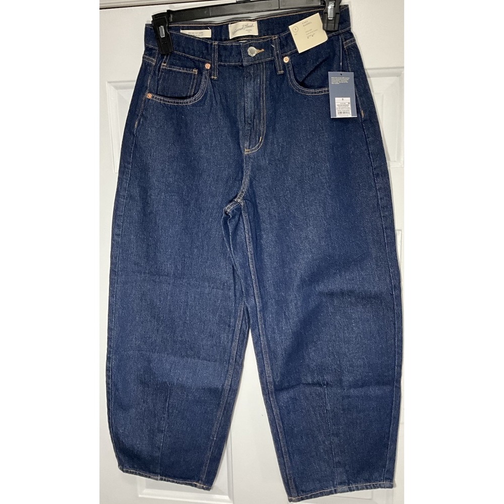 Universal Thread Barrel Leg High Rise Slim Hip/Thigh Dark Denim Women 's 8 Reg